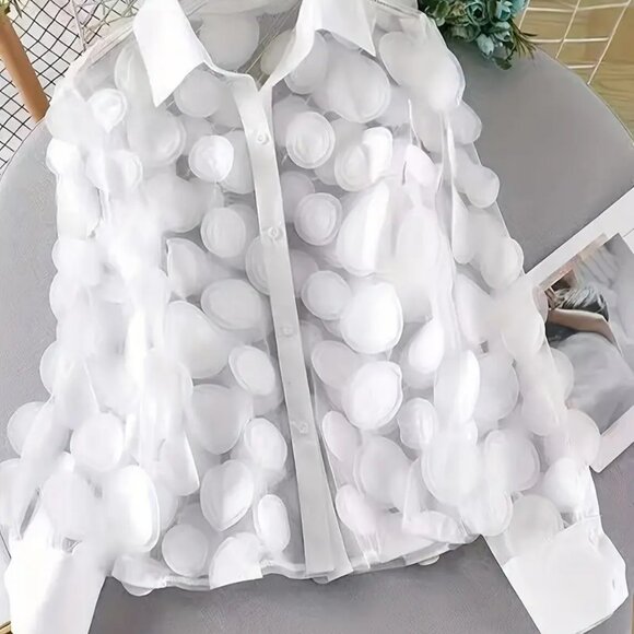 NEW! ELEGANT CHIFFON Raised PETALS SHEER BLOUSE SZ XL - Picture 1 of 5